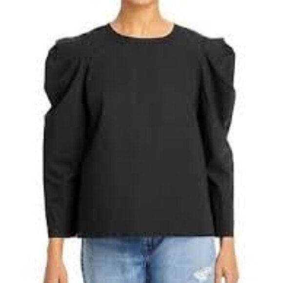 NWT JOIE Rene Puff-Shoulder 3\4 Sleeve Blouse Caviar L MSRP $148 - Picture 1 of 7